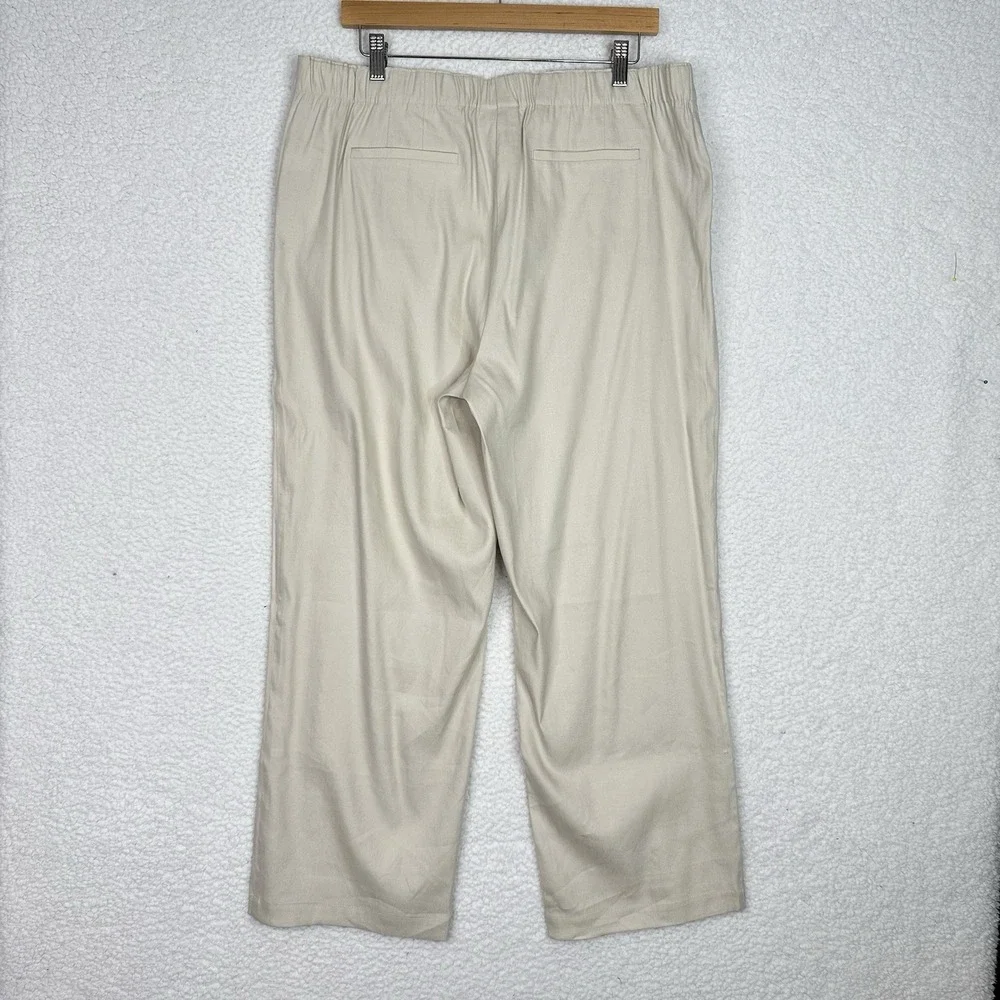 J‎ Jill Linen Stretch Pants Womens 16 Beige Pull On Elastic Back Straight Leg